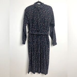 Vintage Alcott & Andrews Navy Blue Pink Ditsy Floral Corduroy Pleated Dress Sz 8